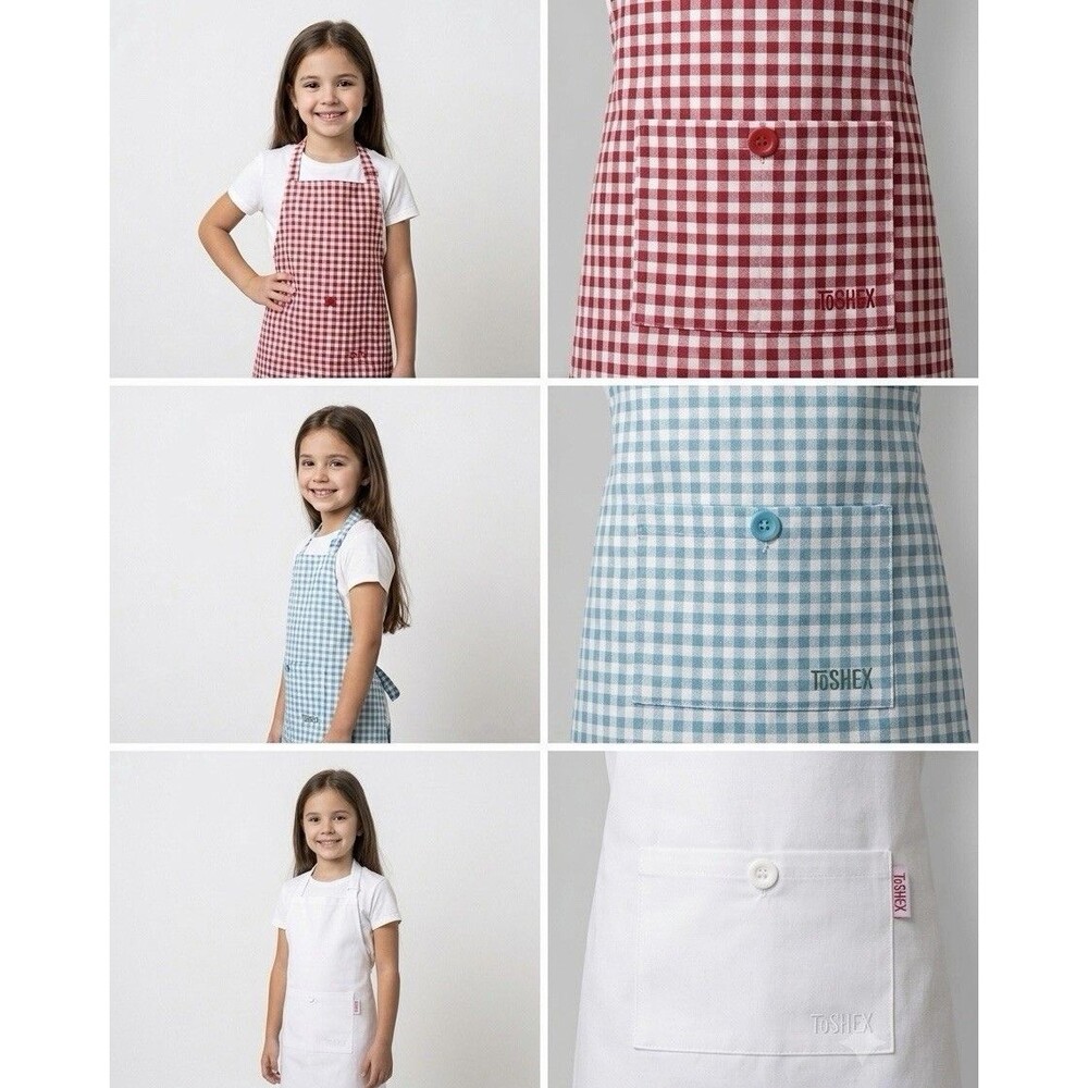 Chef Apron Lot Of 6 Child Sz M Ages 6-12 Gingham Craft Cooking Art Party New